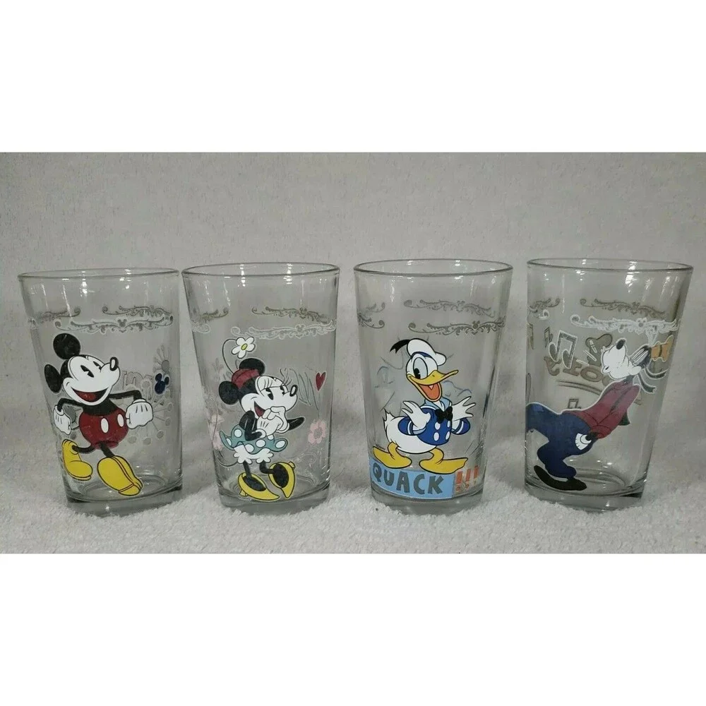 Disney Mickey Mouse Minnie Donald Duck Goofy Vintage Juice Glasses Rare Uncommon